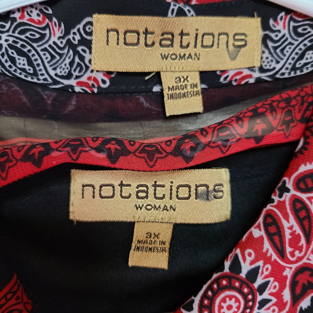 NOTATIONS 2 Piece Set Sheer Button-Down Shirt-Tank Top Black Red Bandana Size 3X - Picture 6 of 10